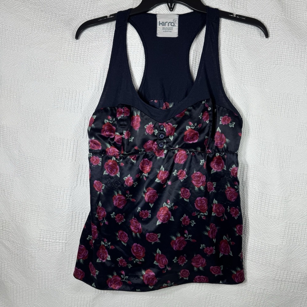 KIRRA Blouse Top Women's Size M Casual Sleeveless Navy Blue Floral